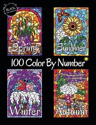 Book cover for 100 Color By Number Spring Summer Autumn Winter (Black Backgrounds)