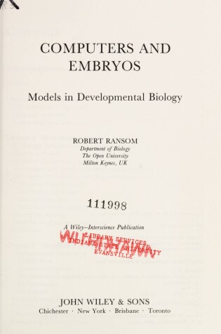 Cover of Computers and Embryos