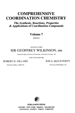 Cover of Comprehensive Coordination Chemistry/Index