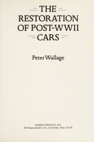 Cover of Restoration of Post-WW II Cars