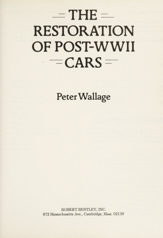 Book cover for Restoration of Post-WW II Cars