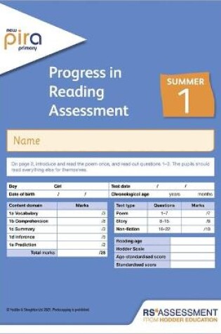 Cover of New PiRA Test 1, Summer PK10 (Progress in Reading Assessment)