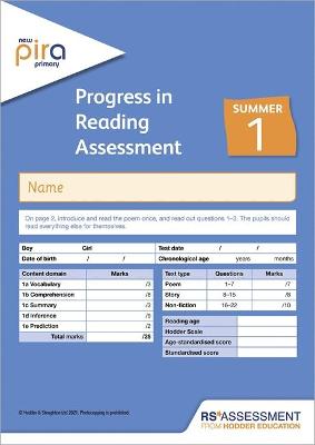 Book cover for New PiRA Test 1, Summer PK10 (Progress in Reading Assessment)