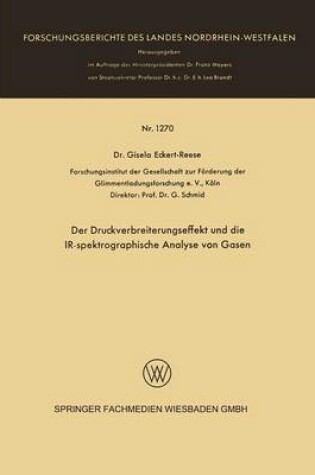 Cover of Der Druckverbreiterungseffekt Und Die Ir-Spektrographische Analyse Von Gasen