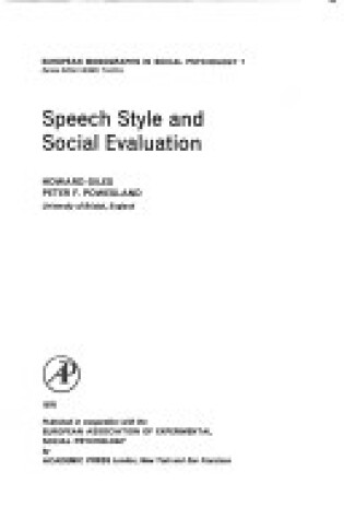 Cover of Speech Style and Social Evaluation