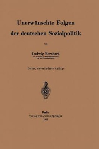 Cover of Unerwunschte Folgen Der Deutschen Sozialpolitik