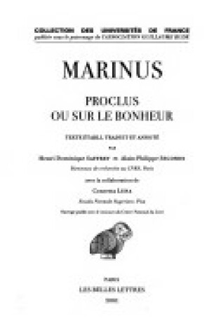 Cover of Marinus, Proclus Ou Sur Le Bonheur