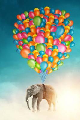 Book cover for An Elephant Carried Away by a Balloon Bouquet Fantasy Illustration Journal