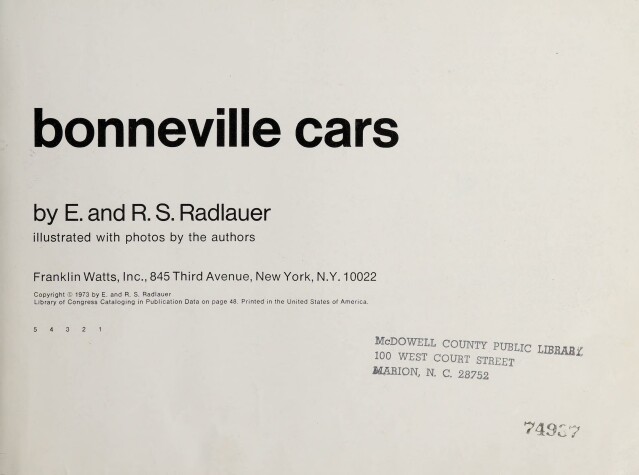 Book cover for Bonneville Cars,