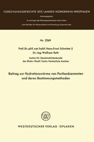 Cover of Beitrag Zur Hydrationswarme Von Portlandzementen Und Deren Bestimmungsmethoden