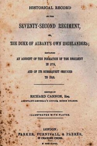 Cover of Historical Record of the Seventy-Second Regiment