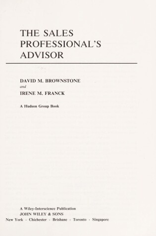 Cover of Sales Professional's Advisor