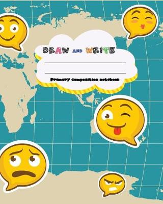 Book cover for DRAW and WRITE primary composition notebook, 8 x 10 inch 200 page, funny emoji travel map