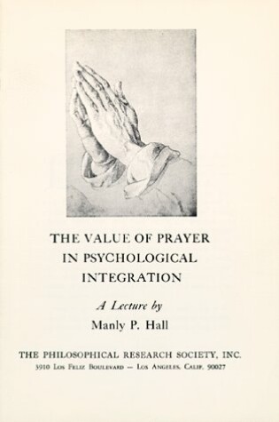 Cover of Value of Prayer in Psychological Integration