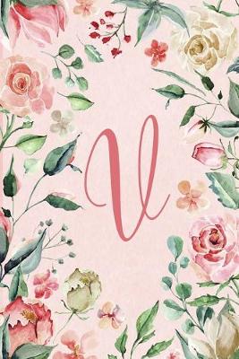 Book cover for Notebook 6"x9" - Initial V - Pink Green Floral Design