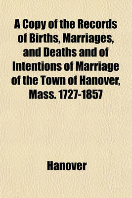 Book cover for A Copy of the Records of Births, Marriages, and Deaths and of Intentions of Marriage of the Town of Hanover, Mass. 1727-1857