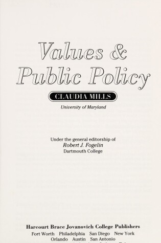 Cover of Values and Public Policy