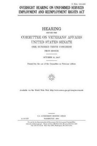 Cover of Oversight hearing on Uniformed Services Employment and Reemployment Rights Act