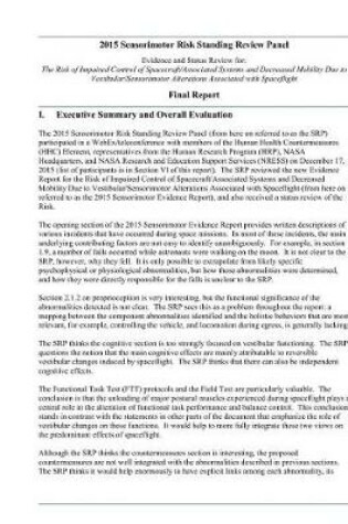 Cover of 2015 Sensorimotor Risk Standing Review Panel Evidence and Status Review for