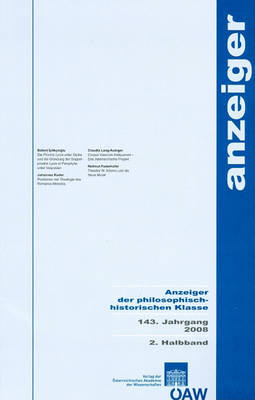 Cover of Anzeiger Der Philosophisch-Historischen Klasse 143. Jahrgang, 2. Halbband 2008