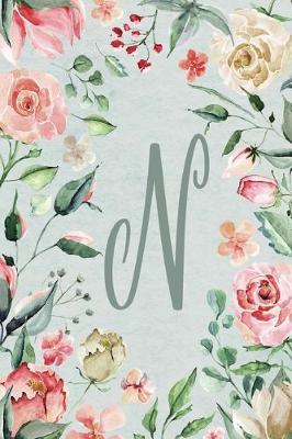 Cover of Notebook 6"x9" Lined, Letter/Initial N, Teal Pink Floral Design