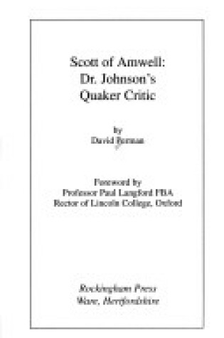 Cover of Scott of Amwell: Dr. Johnson's Quaker Critic