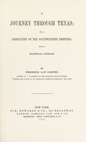 Cover of A Journey Through Texas, Or, a Saddle-Trip on the Southwestern Frontier