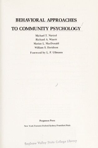 Cover of Behavioural Applications to Community Psychology