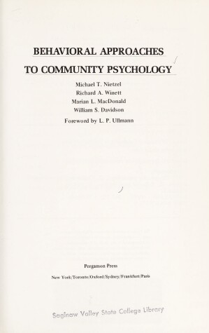 Book cover for Behavioural Applications to Community Psychology