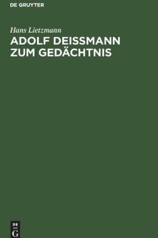 Cover of Adolf Deissmann zum Gedachtnis