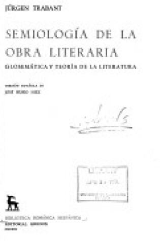 Cover of Semiologia de La Obra Literaria