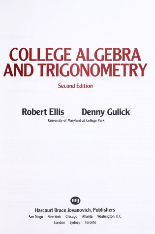 Cover of Ellis College Algebra & Trigonometry 2e