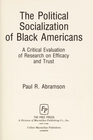 Cover of Political Socialization of Black Americans