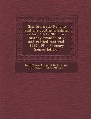 Book cover for San Bernardo Rancho and the Southern Salinas Valley, 1871-1981