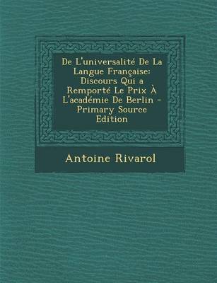 Book cover for de L'Universalite de La Langue Francaise