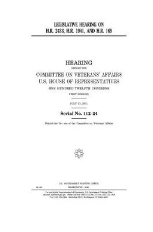 Cover of Legislative hearing on H.R. 2433, H.R. 1941, and H.R. 169