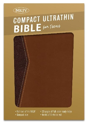 Book cover for NKJV Compact Ultrathin Bible for Teens, Walnut LeatherTouch