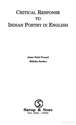 Book cover for Critical Response to Indian Poetry in English