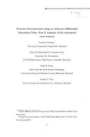 Cover of Pressure Measurements Using an Airborne Differential Absorption Lidar. Part 1; Analysis of the Systematic Error Sources