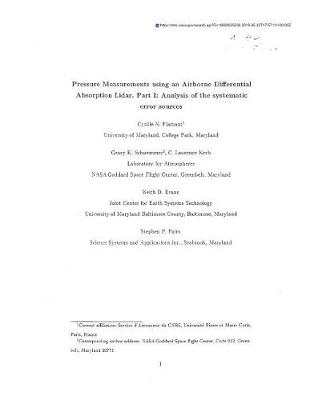 Book cover for Pressure Measurements Using an Airborne Differential Absorption Lidar. Part 1; Analysis of the Systematic Error Sources