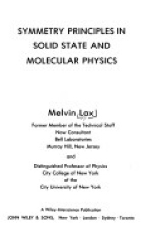 Cover of Symmetry Principles in Solid State and Molecular Physics