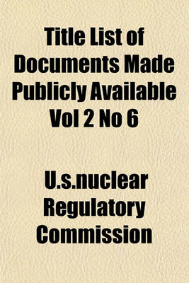 Book cover for Title List of Documents Made Publicly Available Vol 2 No 6