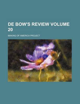 Book cover for de Bow's Review Volume 20