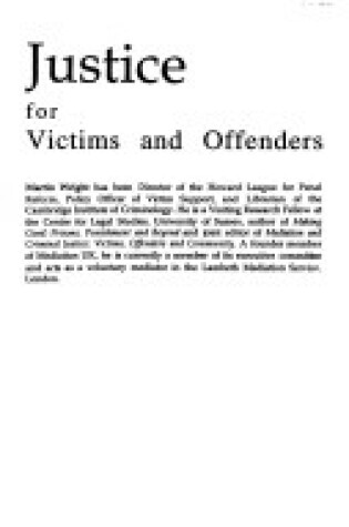 Cover of Justice for Victims and Offenders