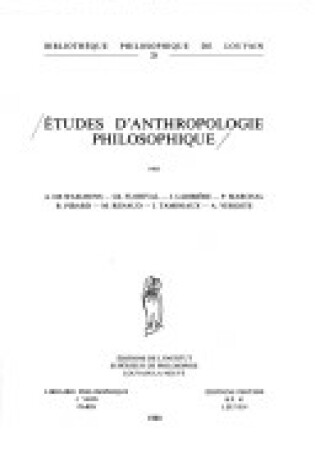 Cover of Etudes D'anthropologie Philosophique I