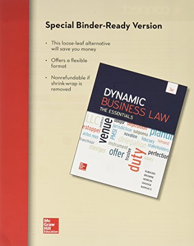 Book cover for Loose-Leaf for Dynamic Business Law: The Essentials with Connect