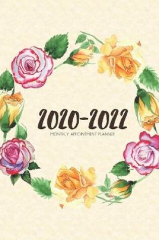 Cover of 2020-2022 Three 3 Year Planner Watercolor Tea Roses Wreath Monthly Calendar Gratitude Agenda Schedule Organizer