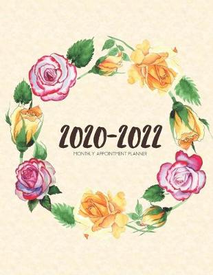 Book cover for 2020-2022 Three 3 Year Planner Watercolor Tea Roses Wreath Monthly Calendar Gratitude Agenda Schedule Organizer