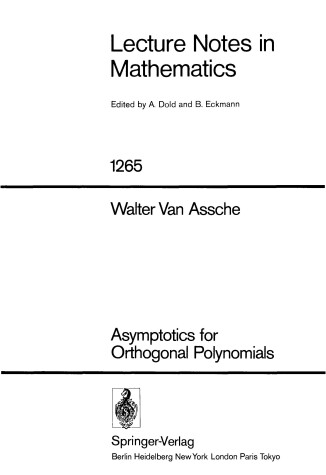 Book cover for Asymptotics for Orthogonal Polynomials