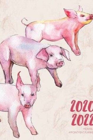 Cover of 2020-2022 Three 3 Year Planner Watercolor Pig Piglets Monthly Calendar Gratitude Agenda Schedule Organizer